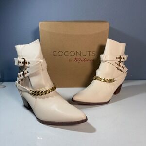 Coconuts by Matisse Jill Ankle Boots Gold Buckle Chain Booties Womens 10 Ivory